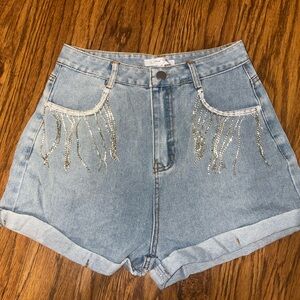 Rhinestone denim boutique shorts NEVER WORN: Size small